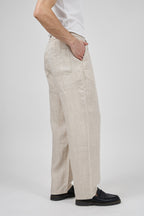 Pantalon homme en lin à taille élastique avec cordon de serrage