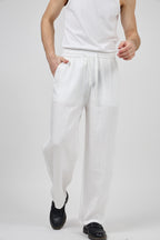 Pantalon homme en lin à taille élastique avec cordon de serrage