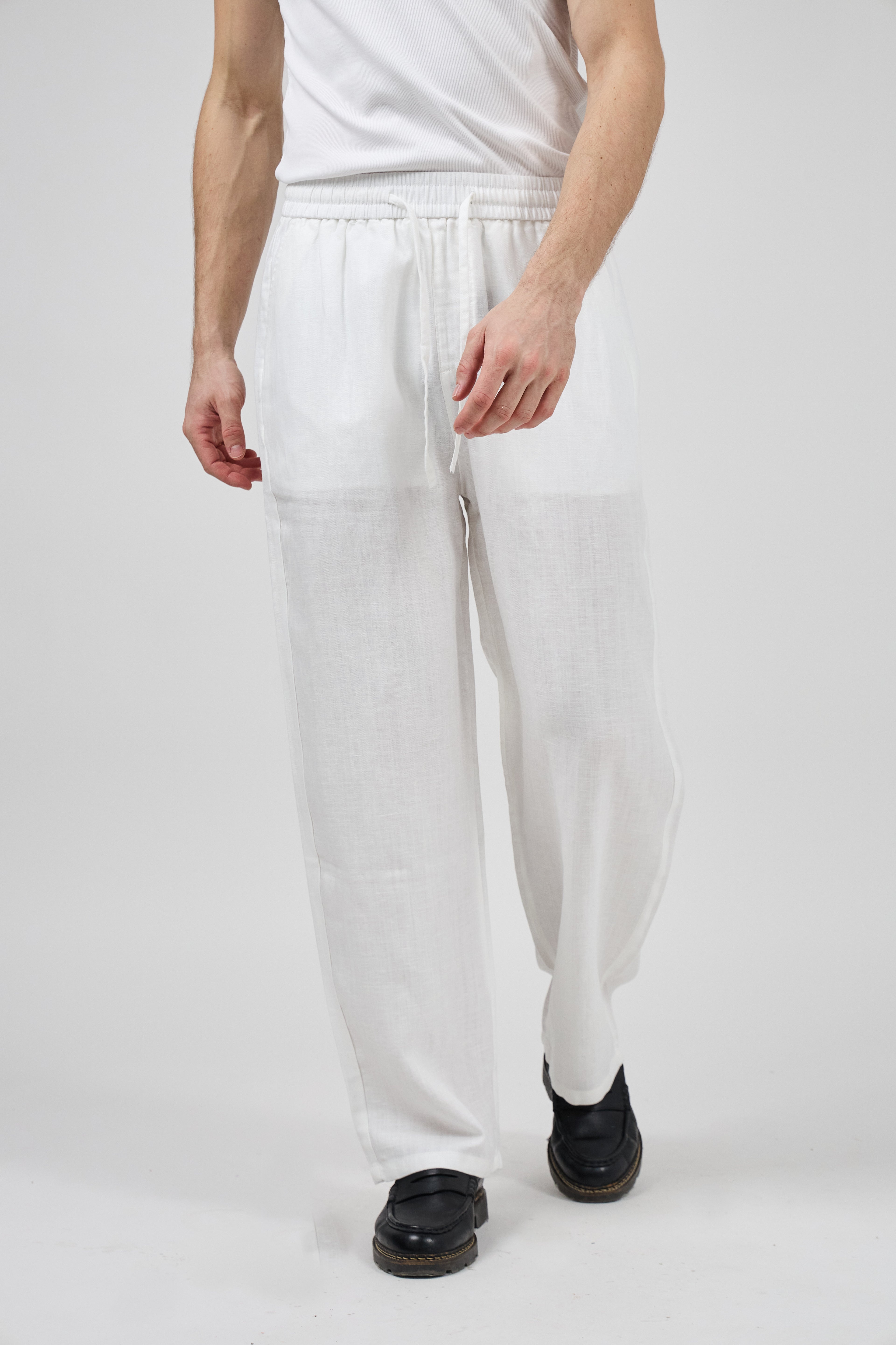 Pantalon homme en lin à taille élastique avec cordon de serrage