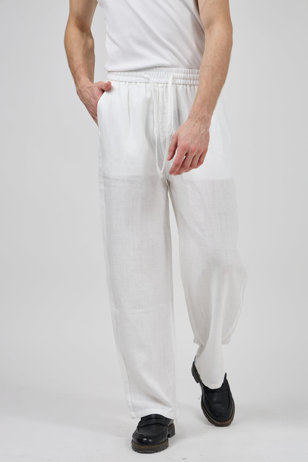 Pantalon homme en lin à taille élastique avec cordon de serrage