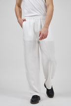 Pantalon homme en lin à taille élastique avec cordon de serrage