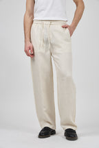 Pantalon homme en lin à taille élastique avec cordon de serrage
