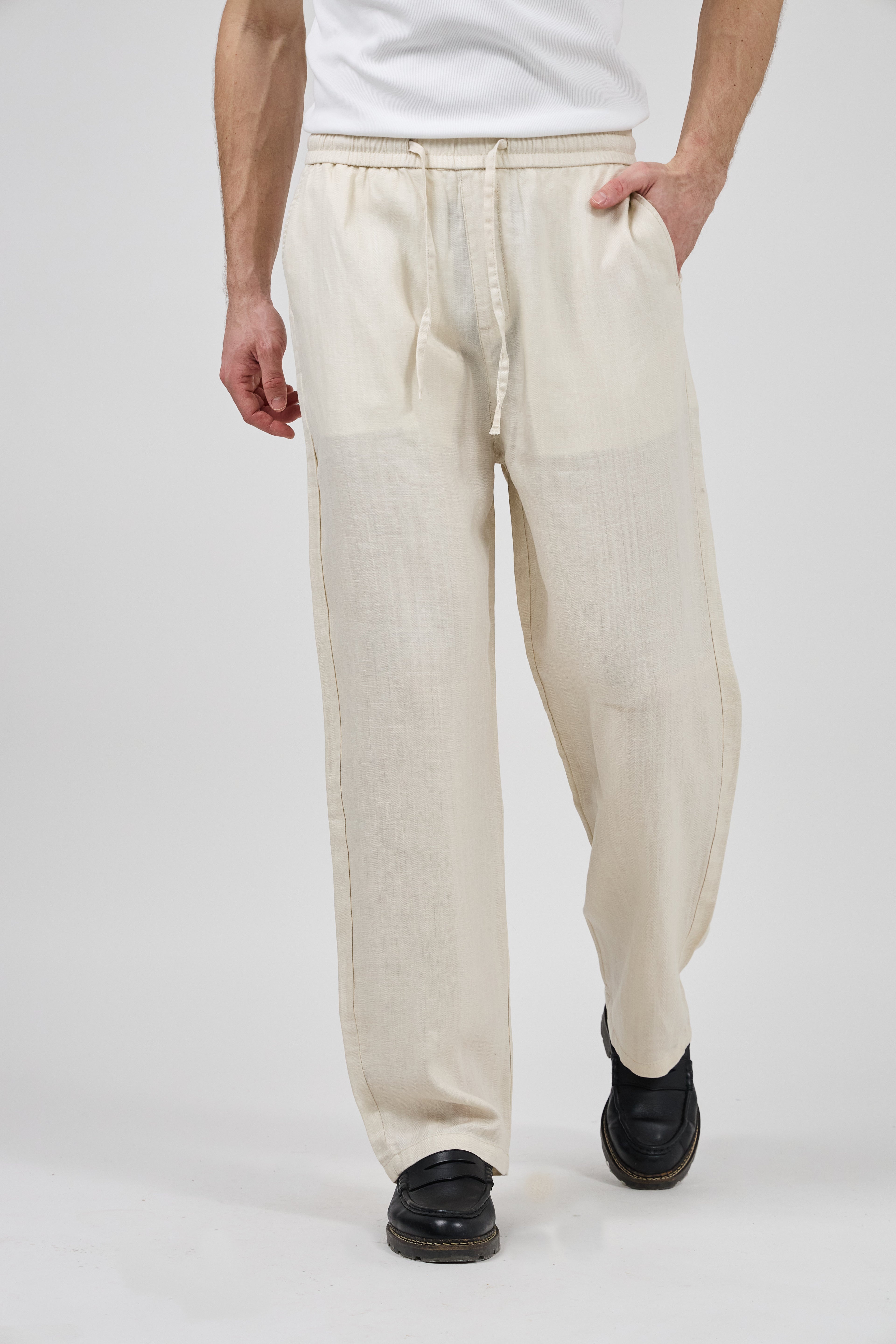 Pantalon homme en lin à taille élastique avec cordon de serrage