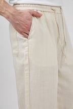 Pantalon homme en lin à taille élastique avec cordon de serrage