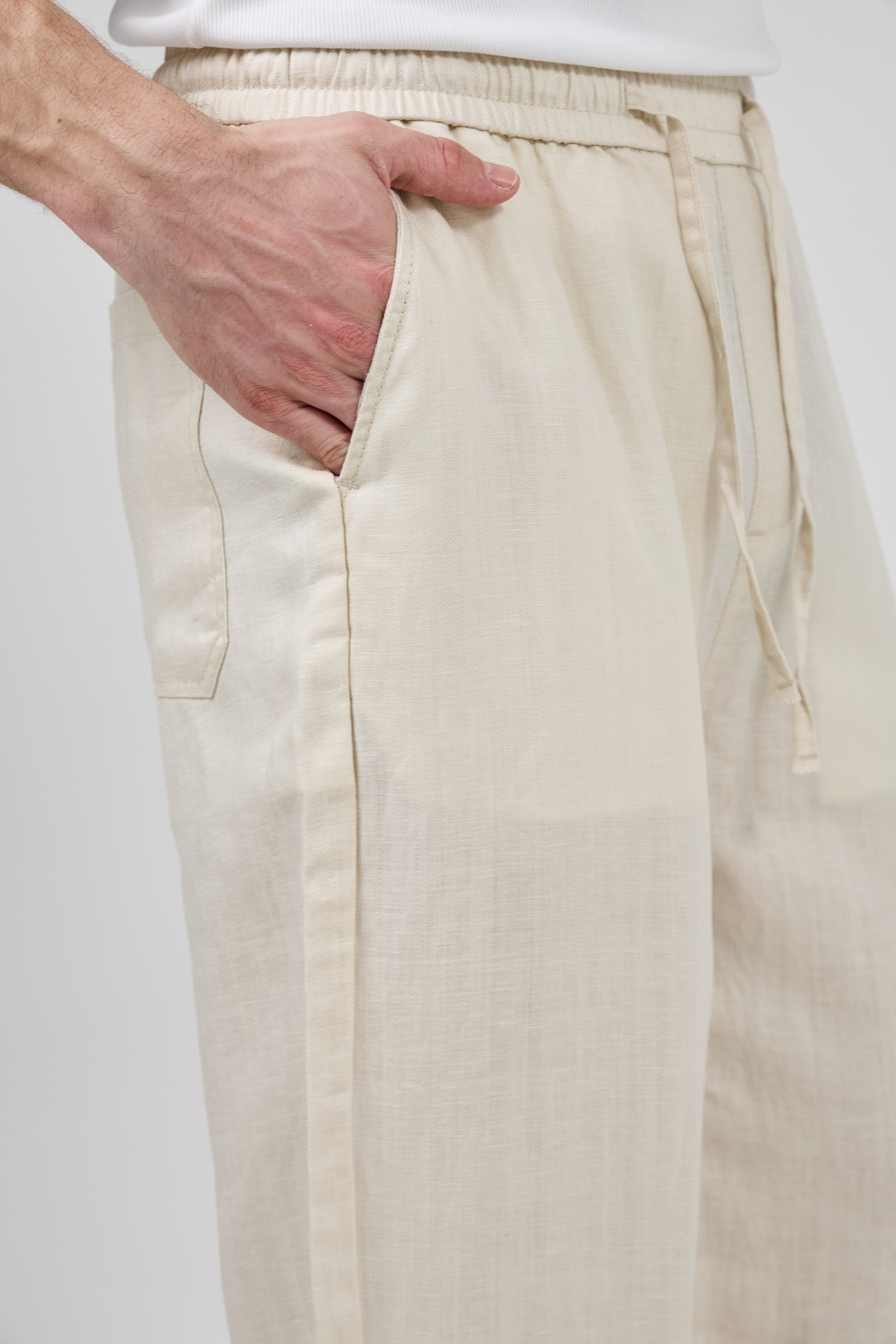 Pantalon homme en lin à taille élastique avec cordon de serrage