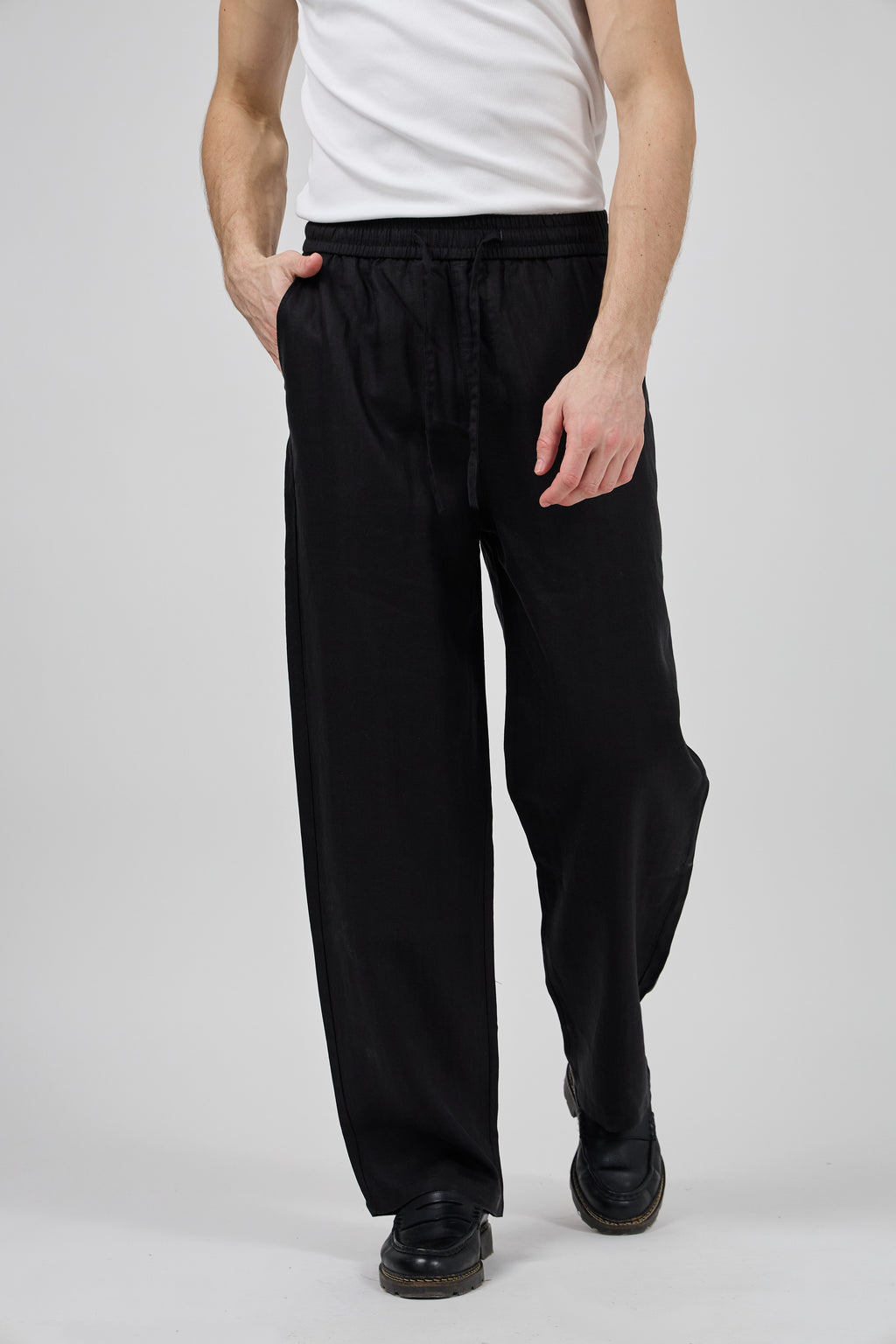Pantalon homme en lin à taille élastique avec cordon de serrage