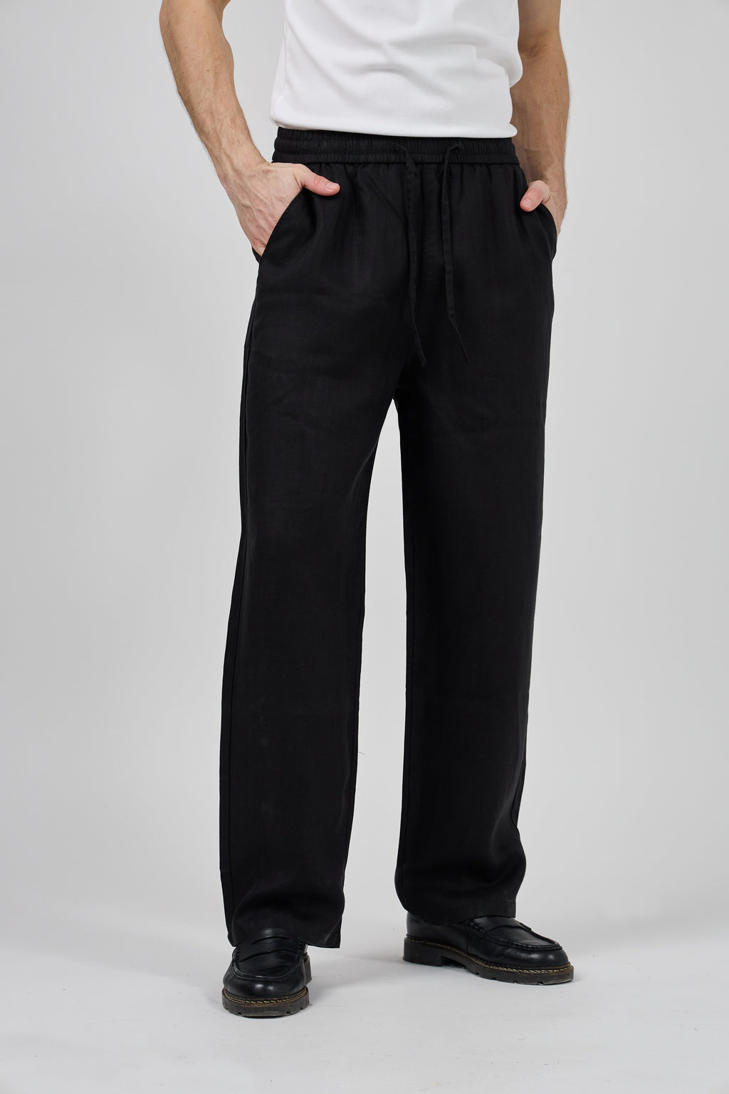 Pantalon homme en lin à taille élastique avec cordon de serrage