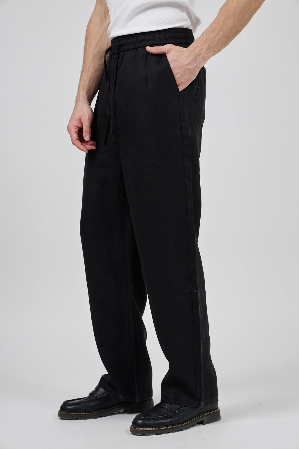 Pantalon homme en lin à taille élastique avec cordon de serrage