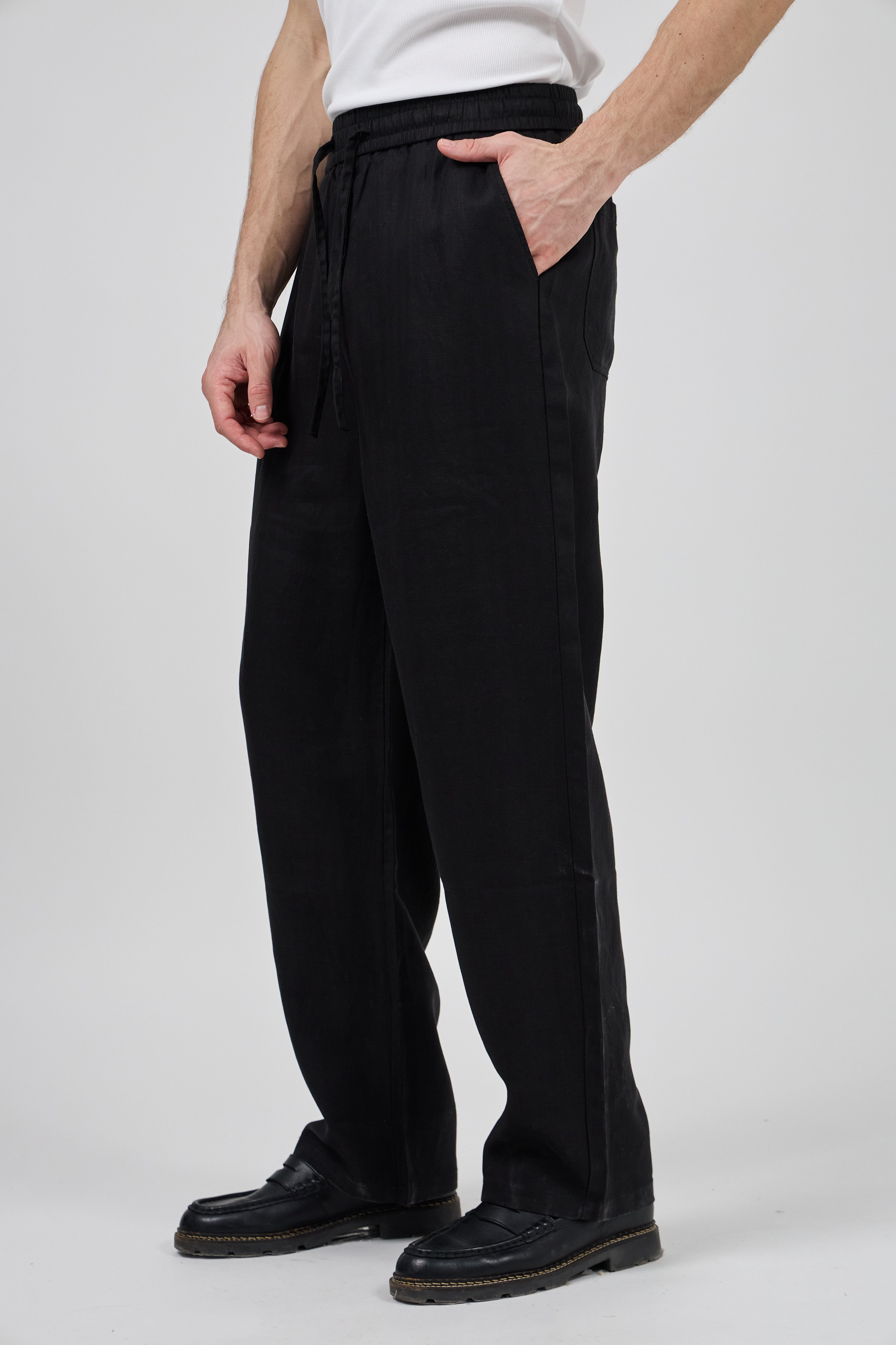 Pantalon homme en lin à taille élastique avec cordon de serrage