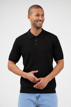 Polo en maille à manches courtes avec texture côtelée et coupe moderne