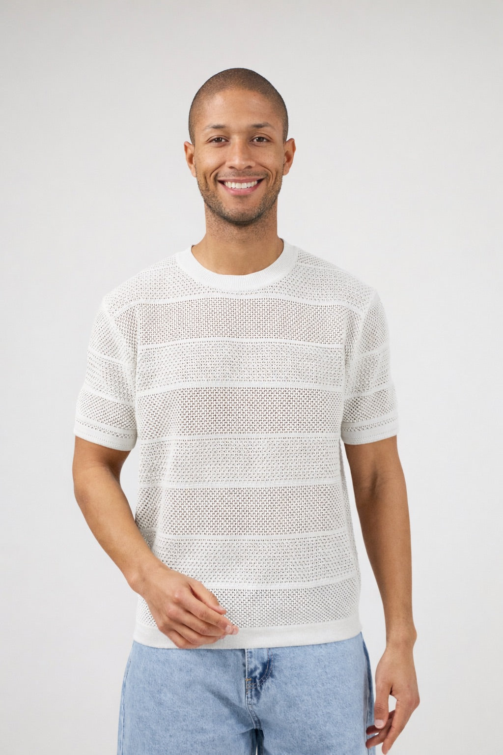 T-shirt en maille homme à manches courtes avec motif texturé