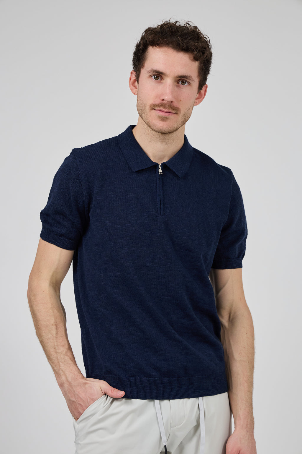 Polo Homme à Manches Courtes avec Col Zippé