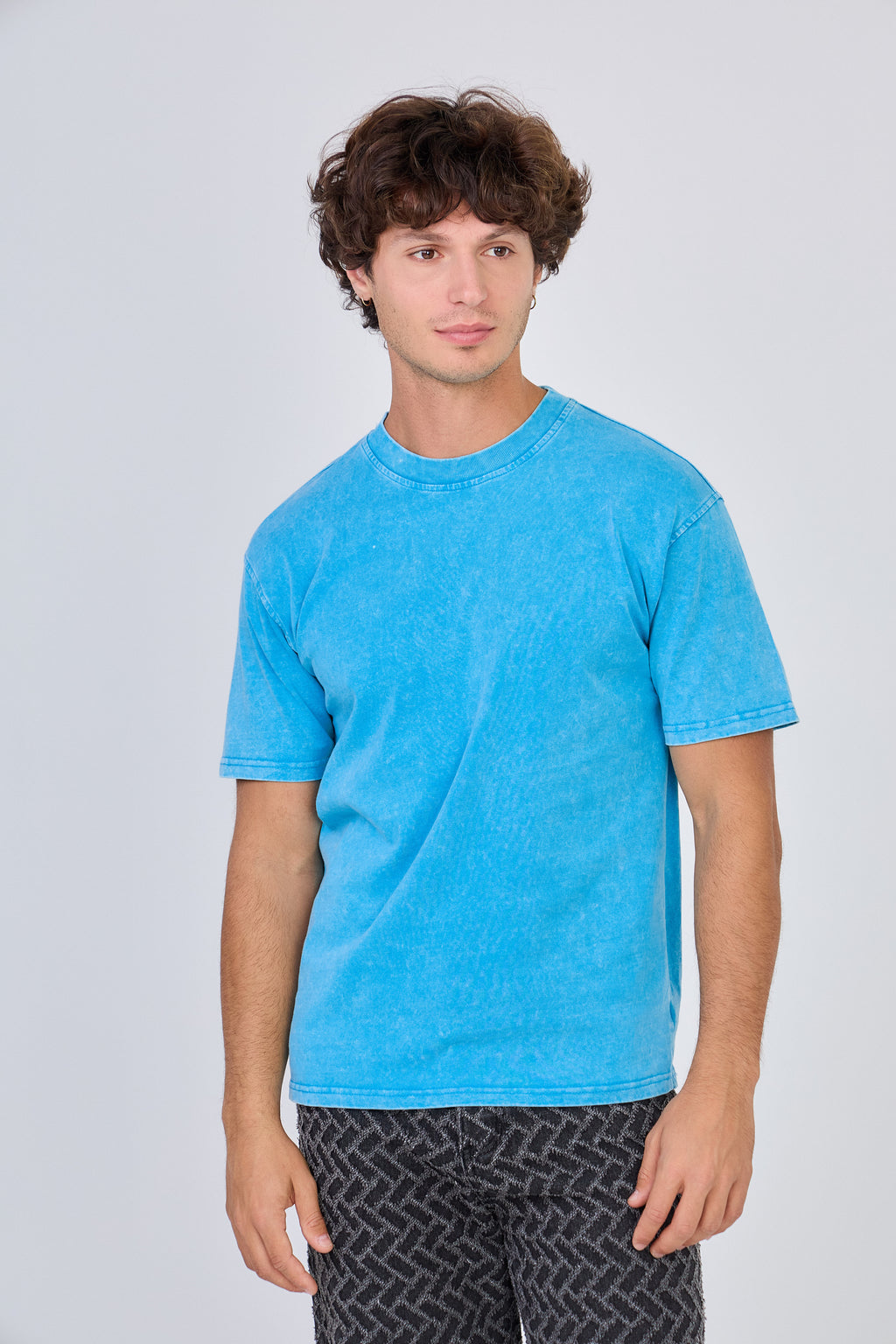 T-Shirt Délavé Vintage Uni - Bleu