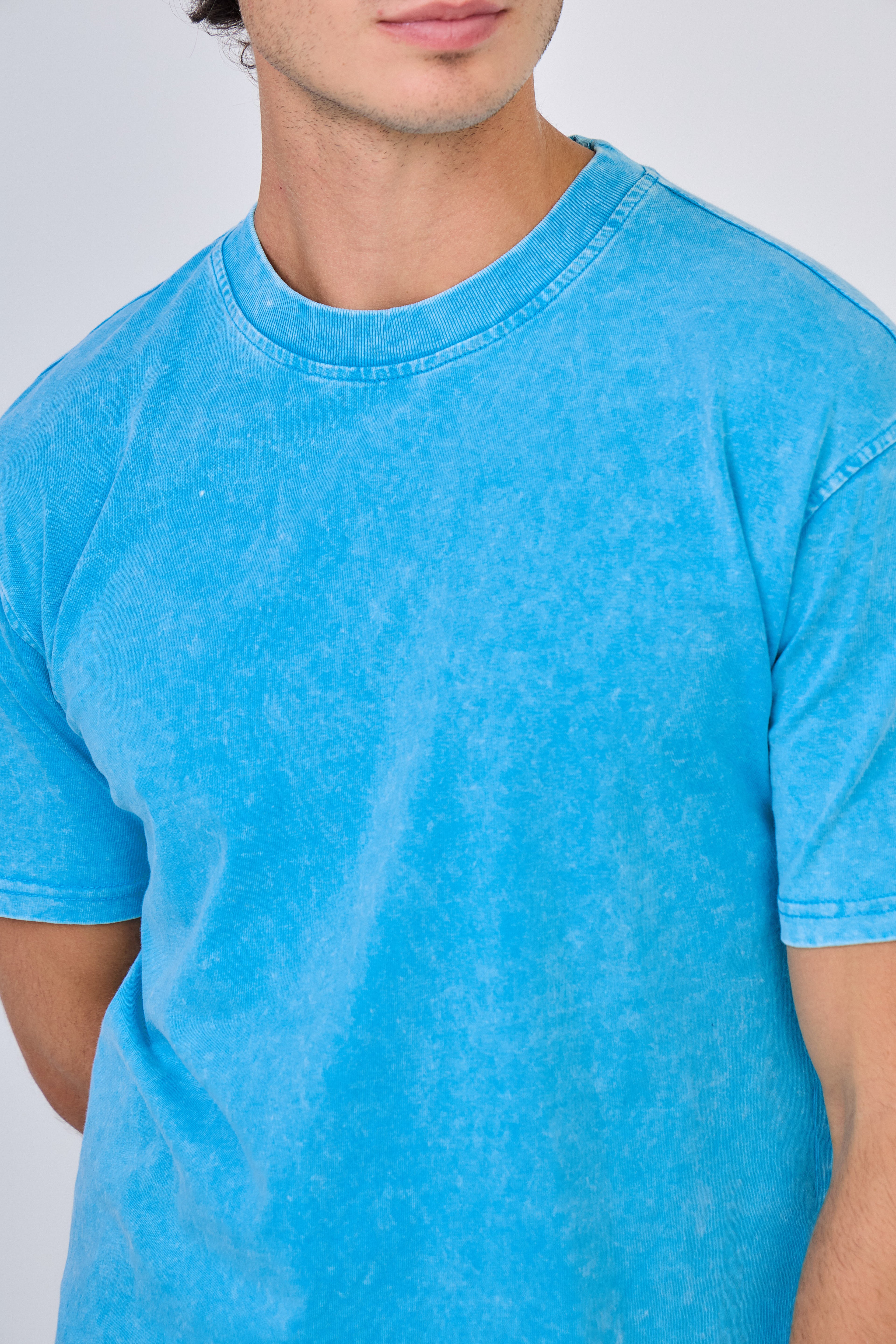 T-Shirt Délavé Vintage Uni - Bleu