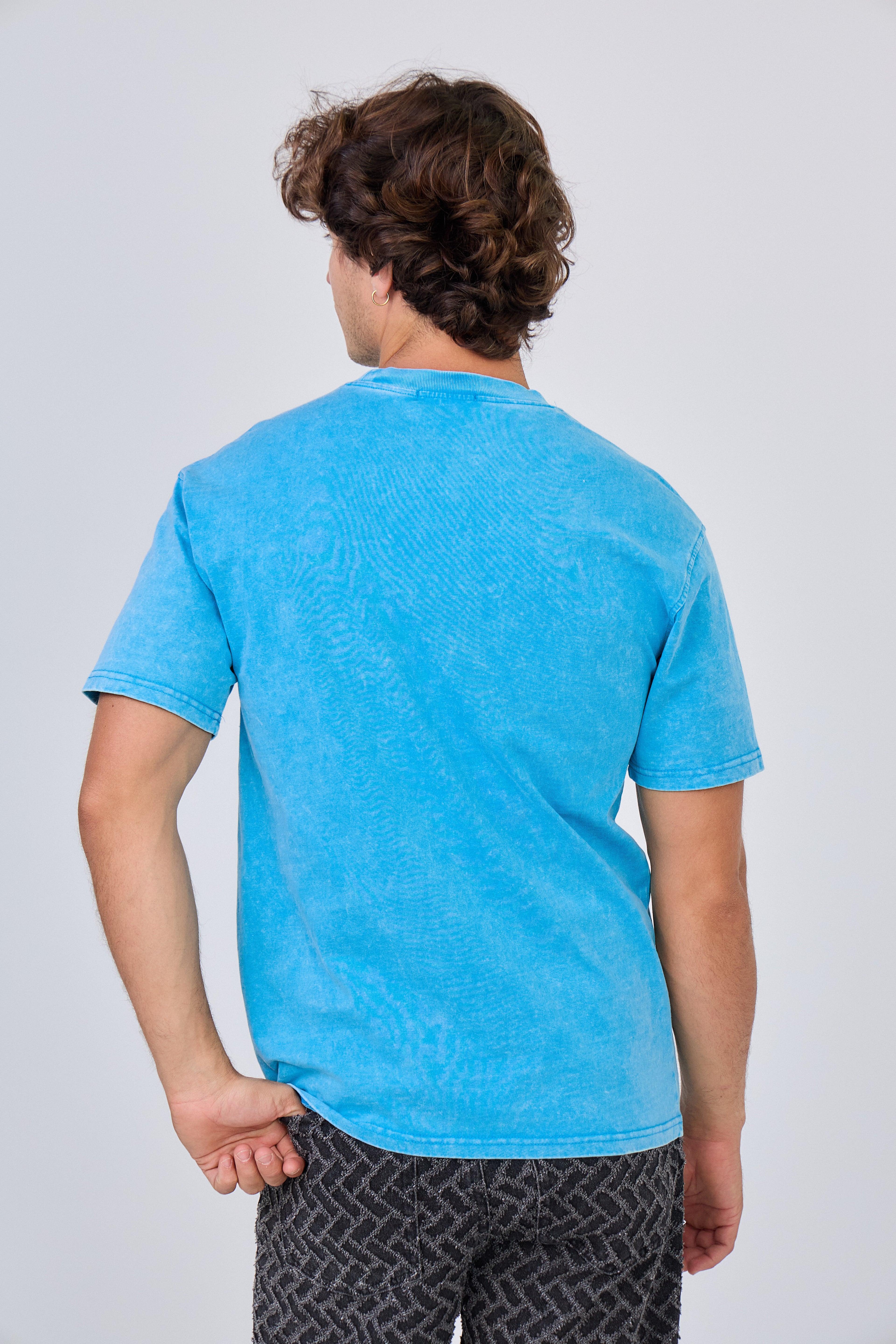 T-Shirt Délavé Vintage Uni - Bleu