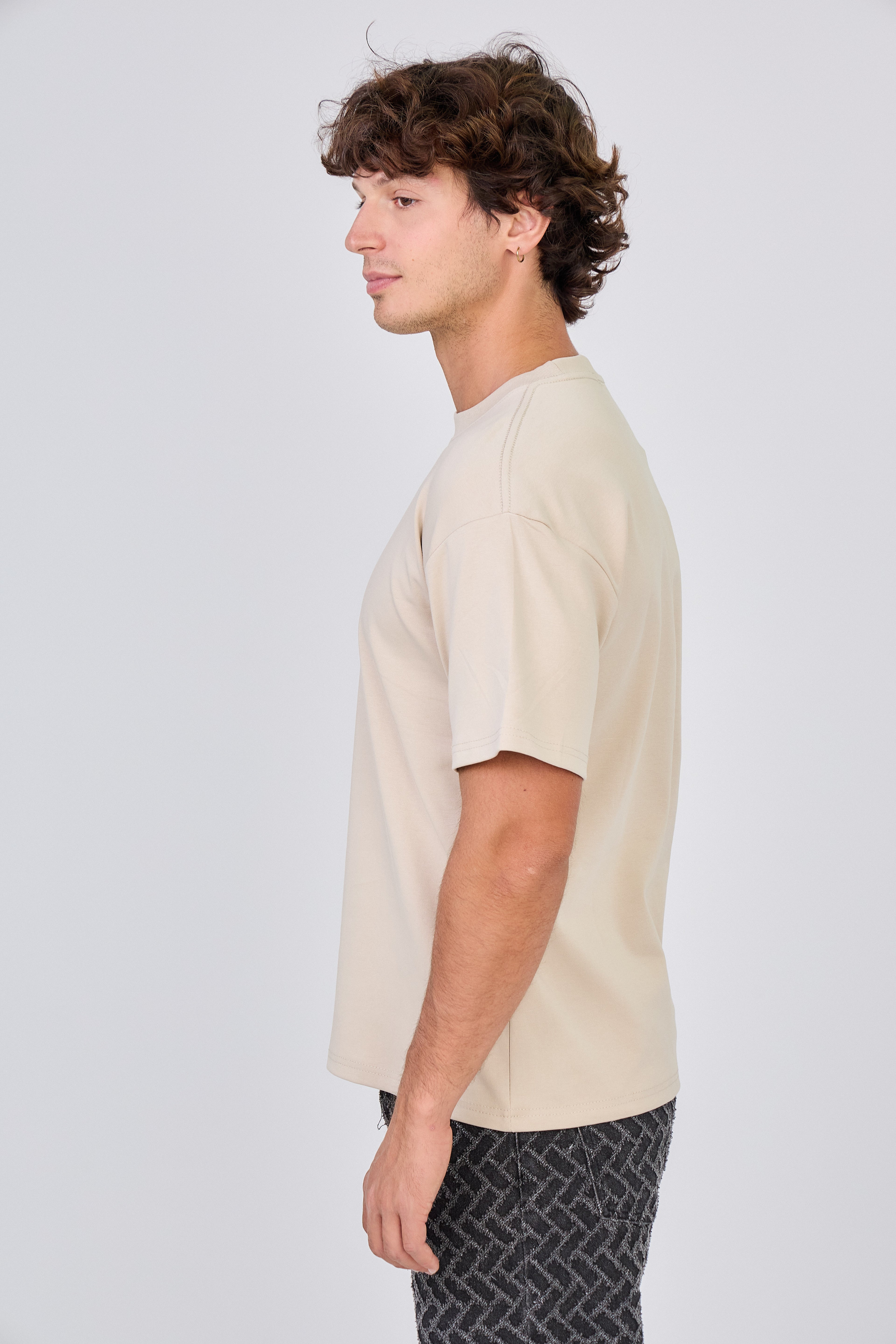 T-Shirt uni à manche courte - Beige