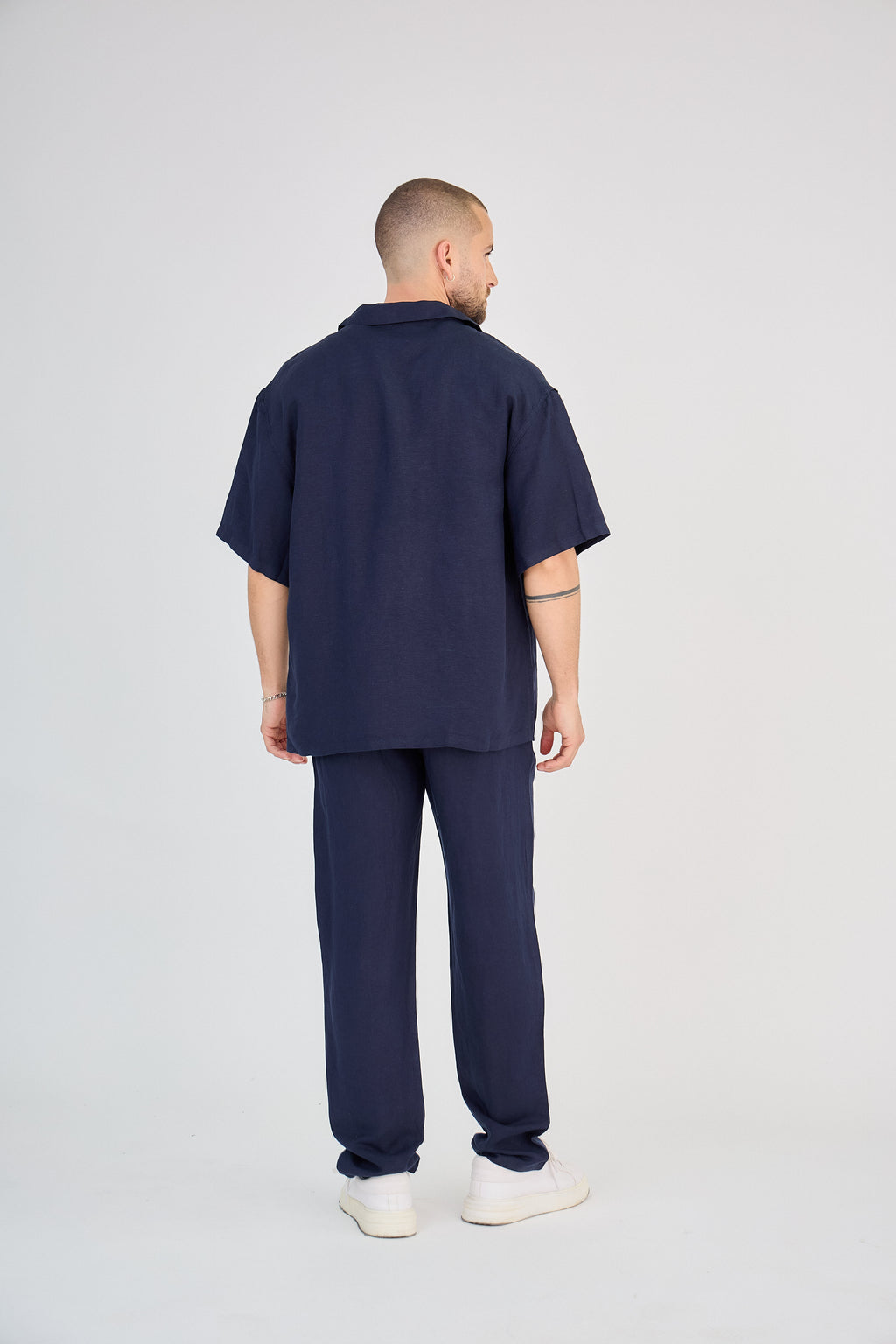 Chemise en Lin Manches Courtes Bleu Marine