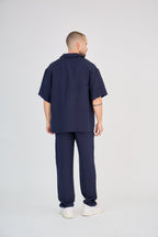 Navy Blue Short Sleeve Linen Shirt