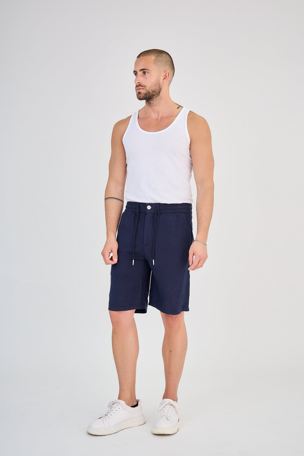 Navy Blue Linen Shorts