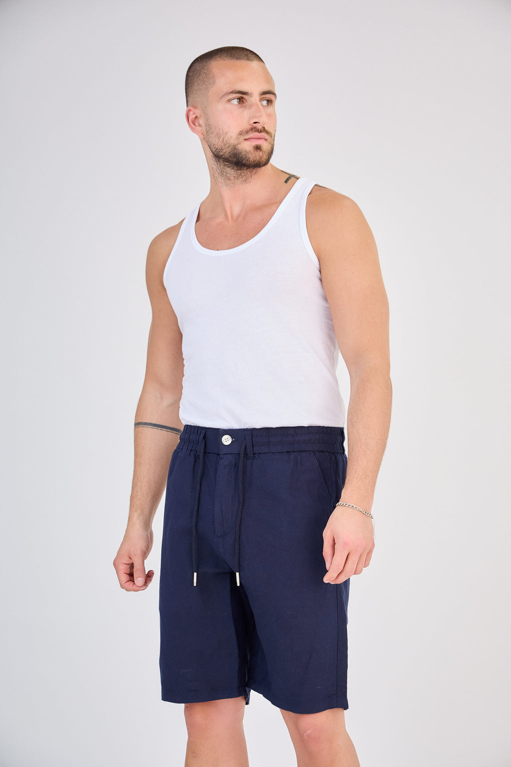 Navy Blue Linen Shorts
