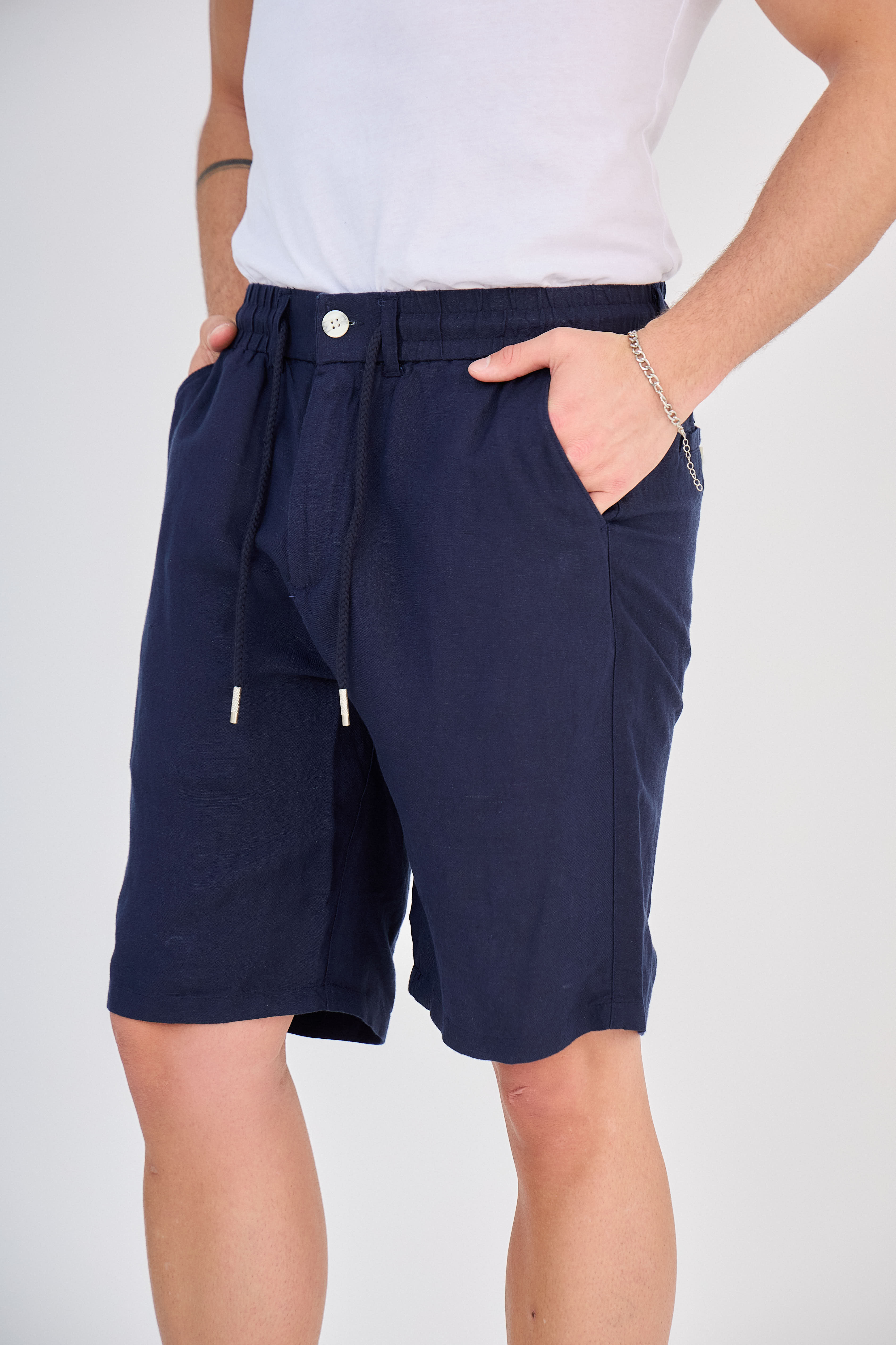 Navy Blue Linen Shorts