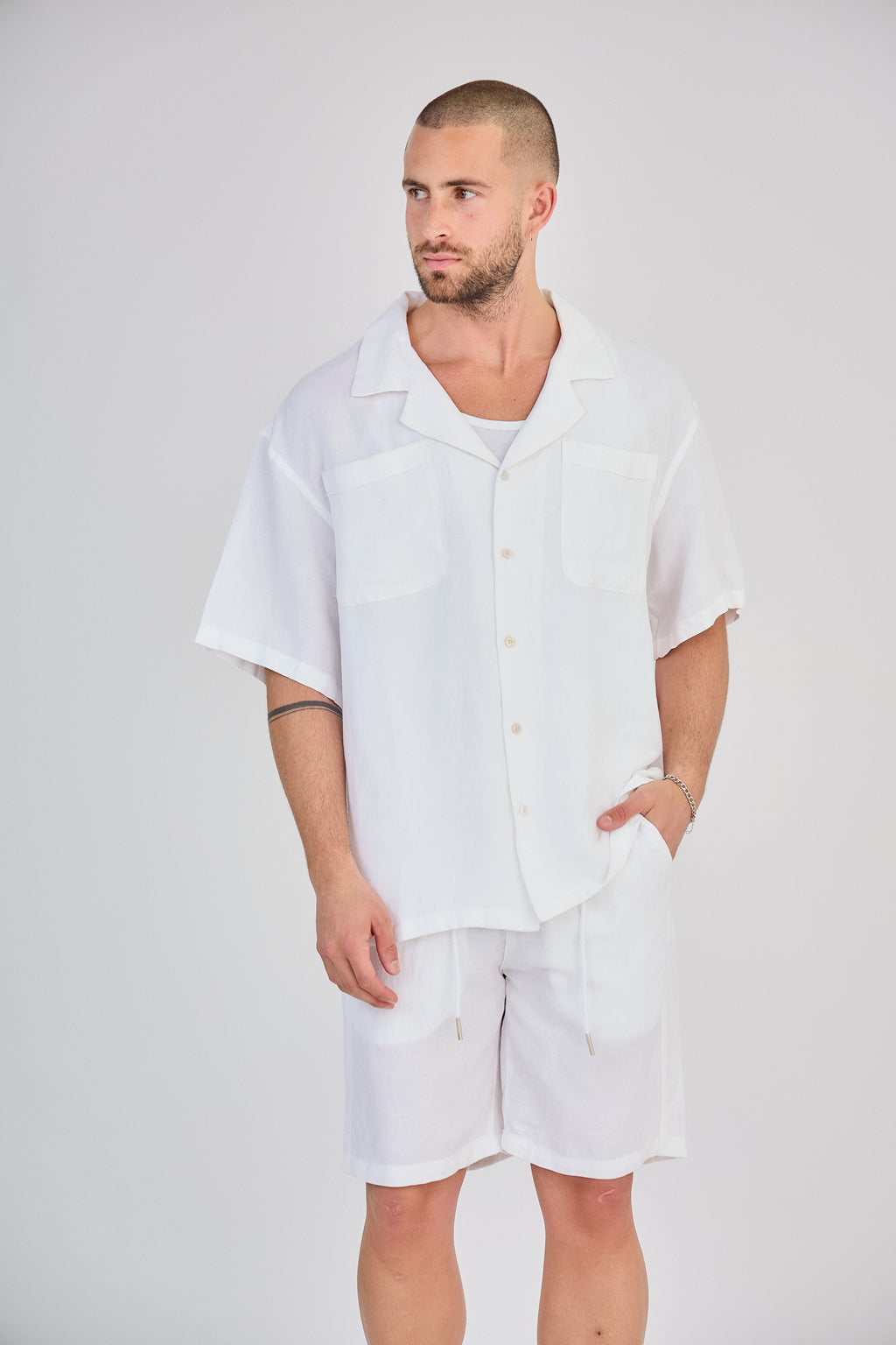 Chemise en Lin Manches Courtes Blanc