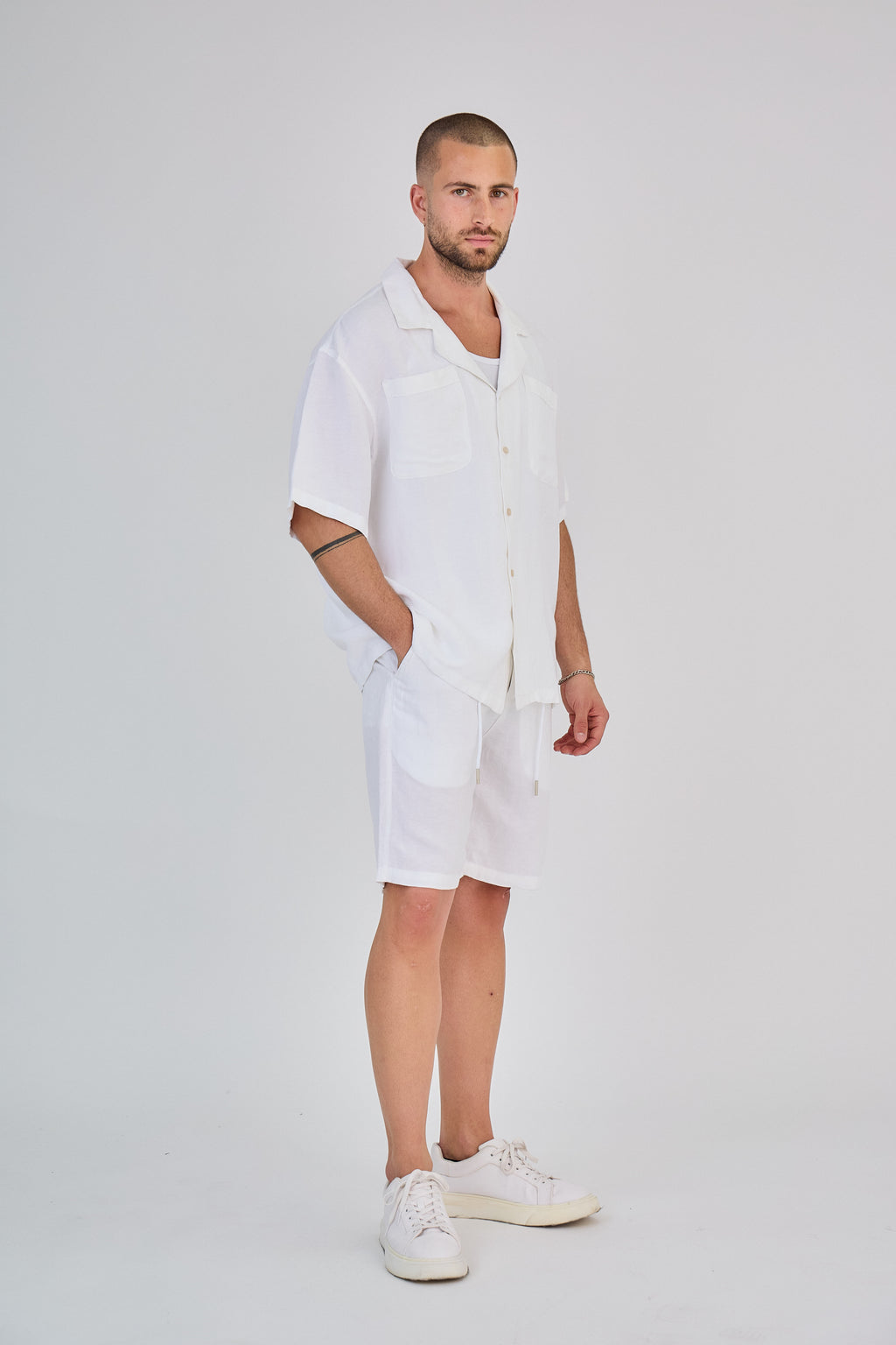 Chemise en Lin Manches Courtes Blanc