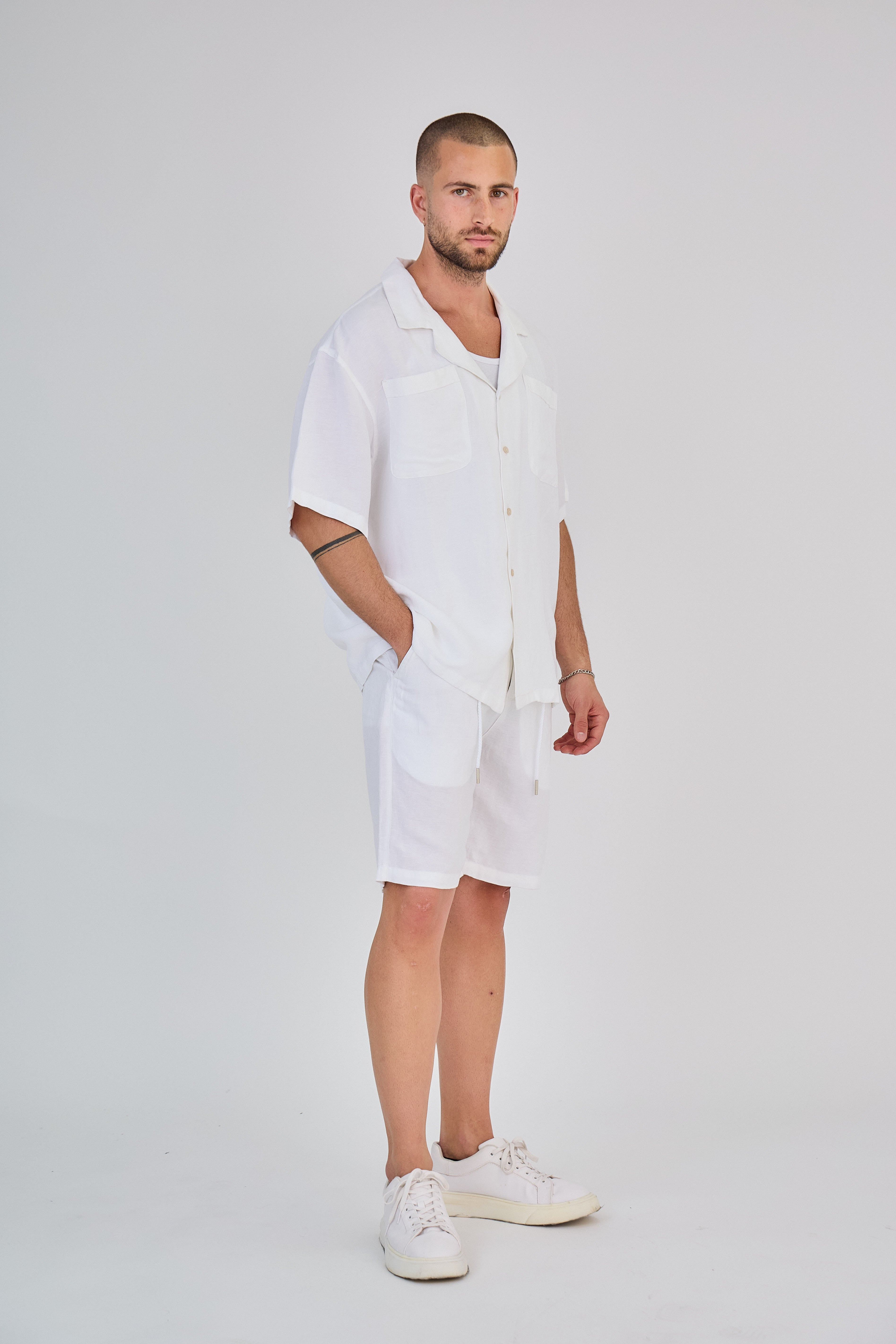 Chemise en Lin Manches Courtes Blanc
