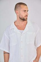 White Short Sleeve Linen Shirt