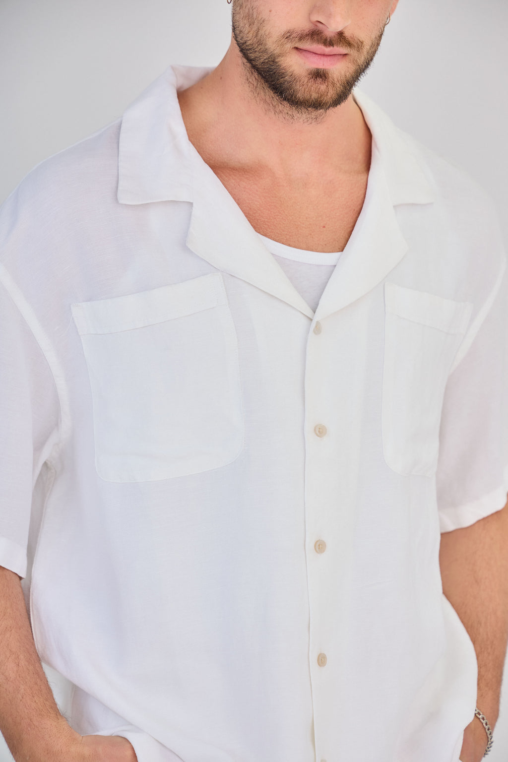 Chemise en Lin Manches Courtes Blanc