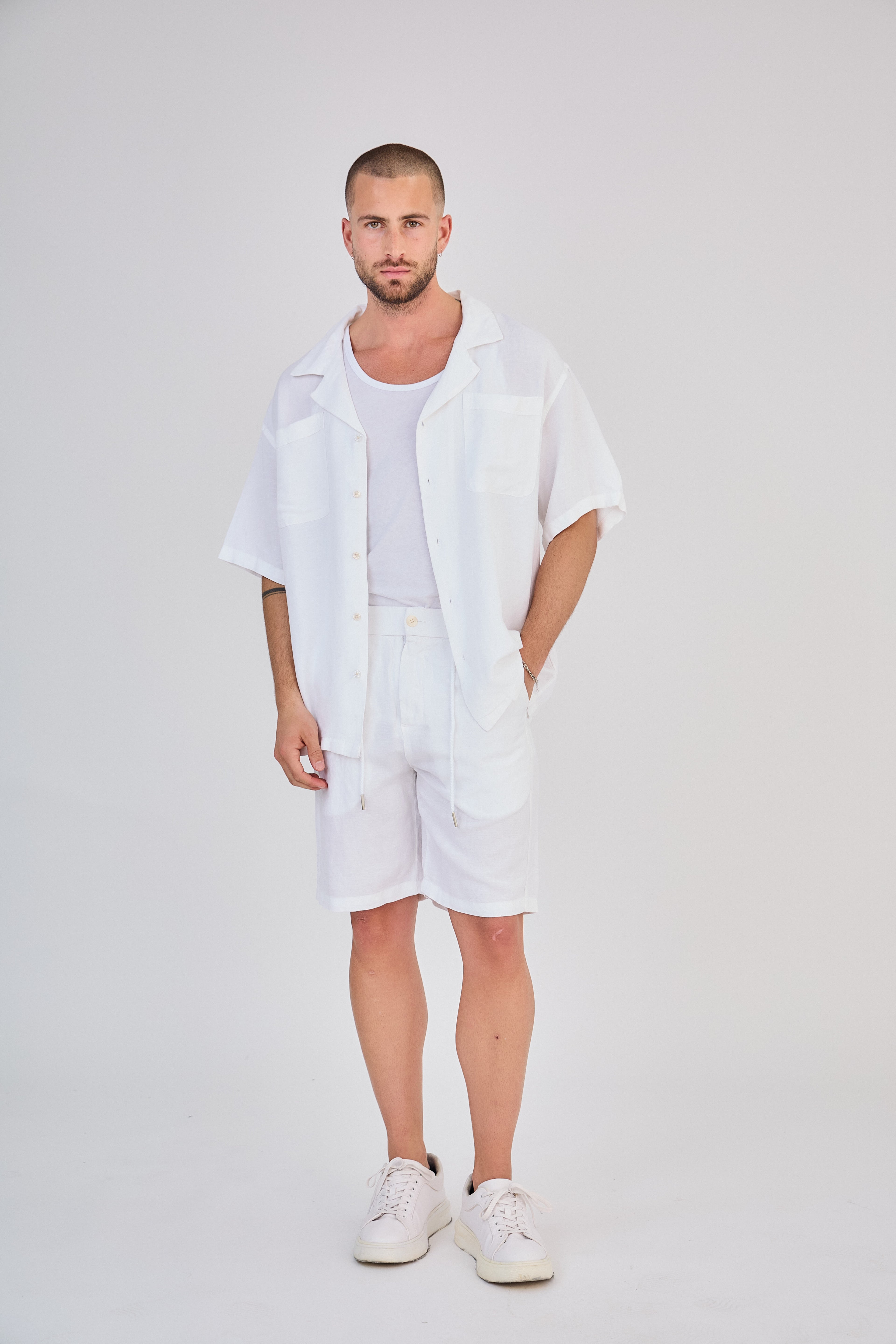 Chemise en Lin Manches Courtes Blanc