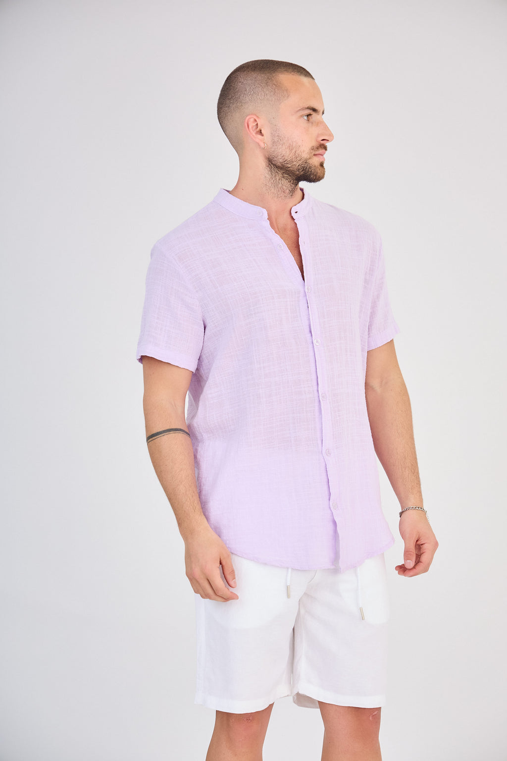 Chemise en Lin Manches Courtes Lavande