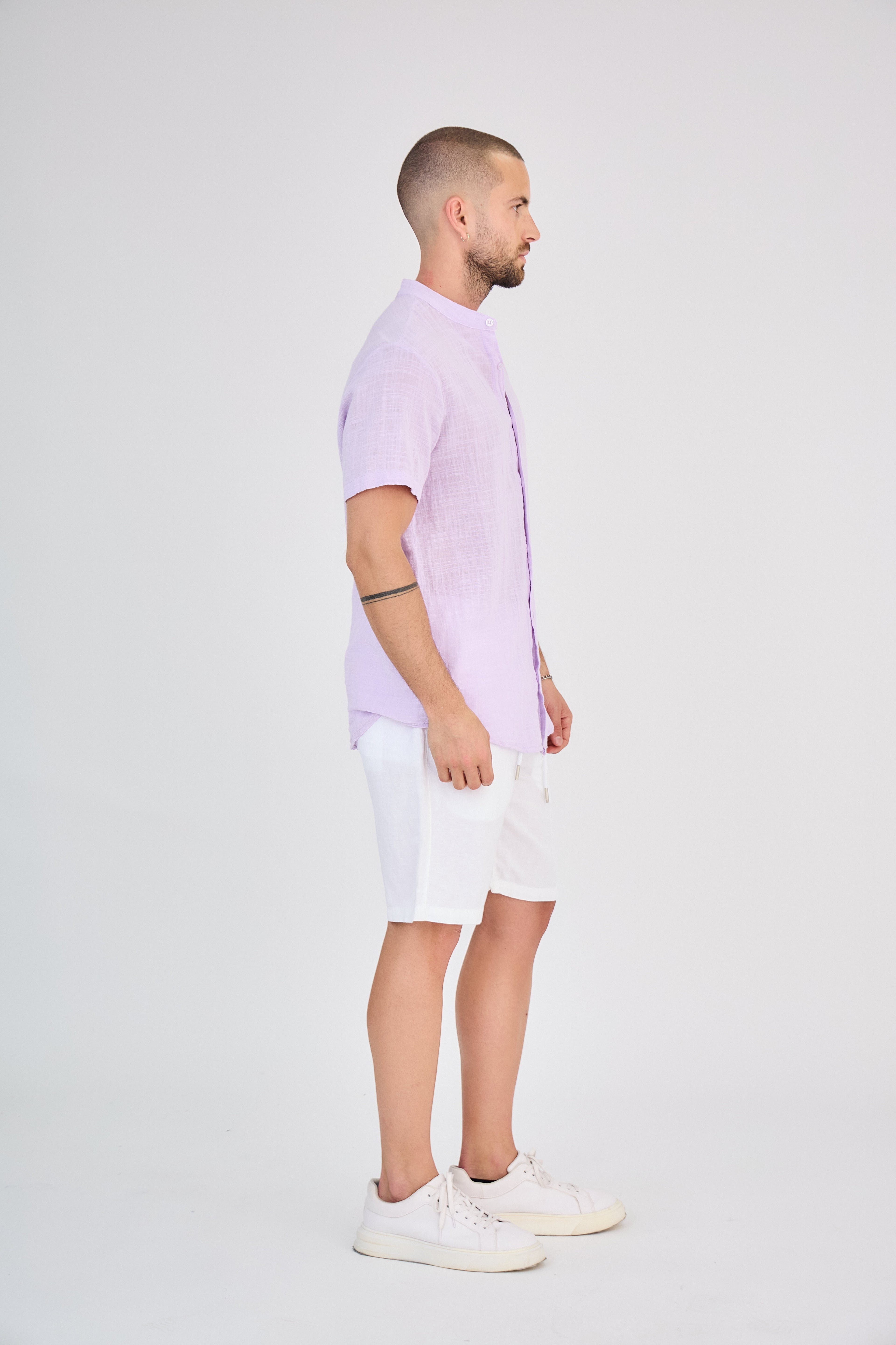 Chemise en Lin Manches Courtes Lavande