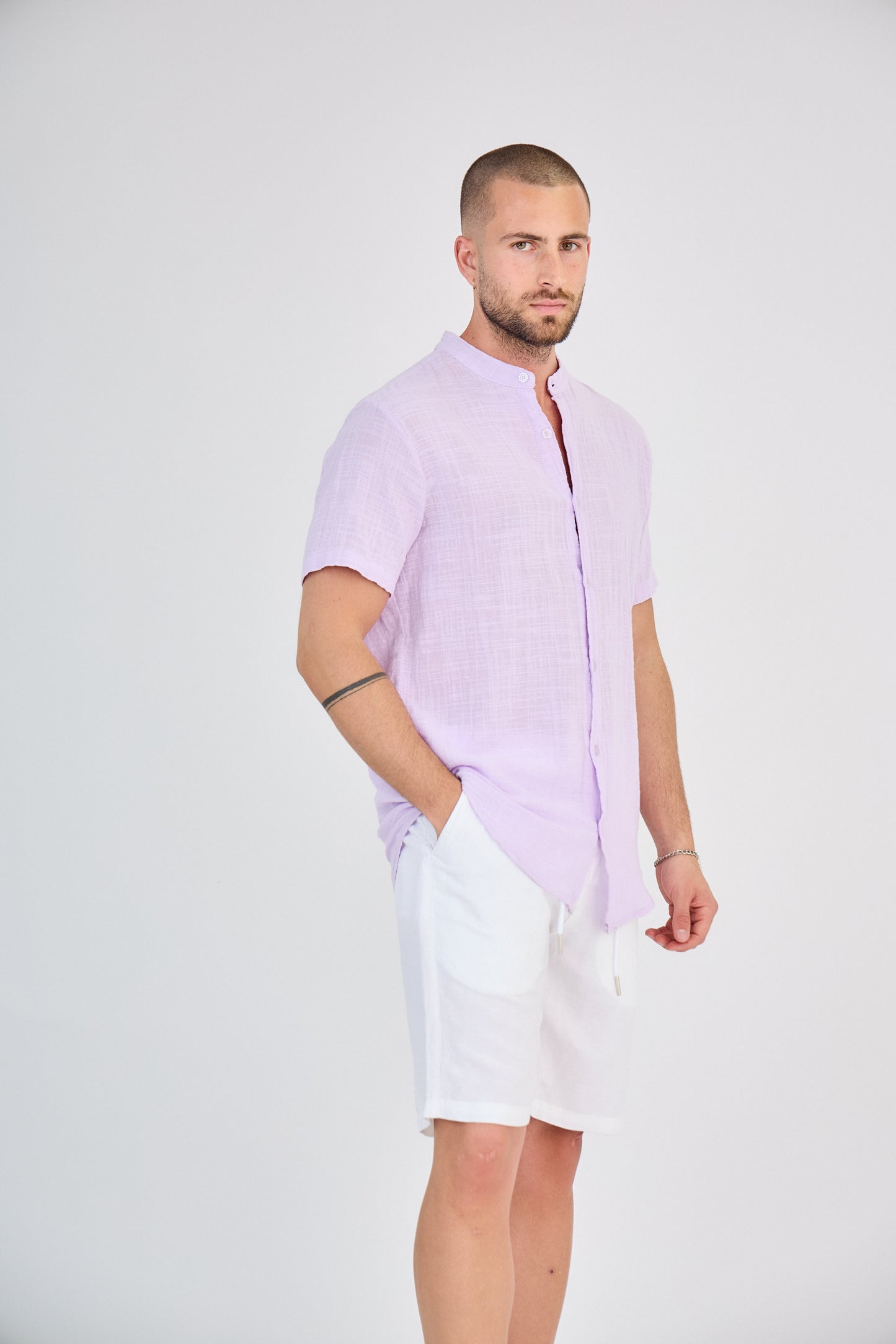 Chemise en Lin Manches Courtes Lavande