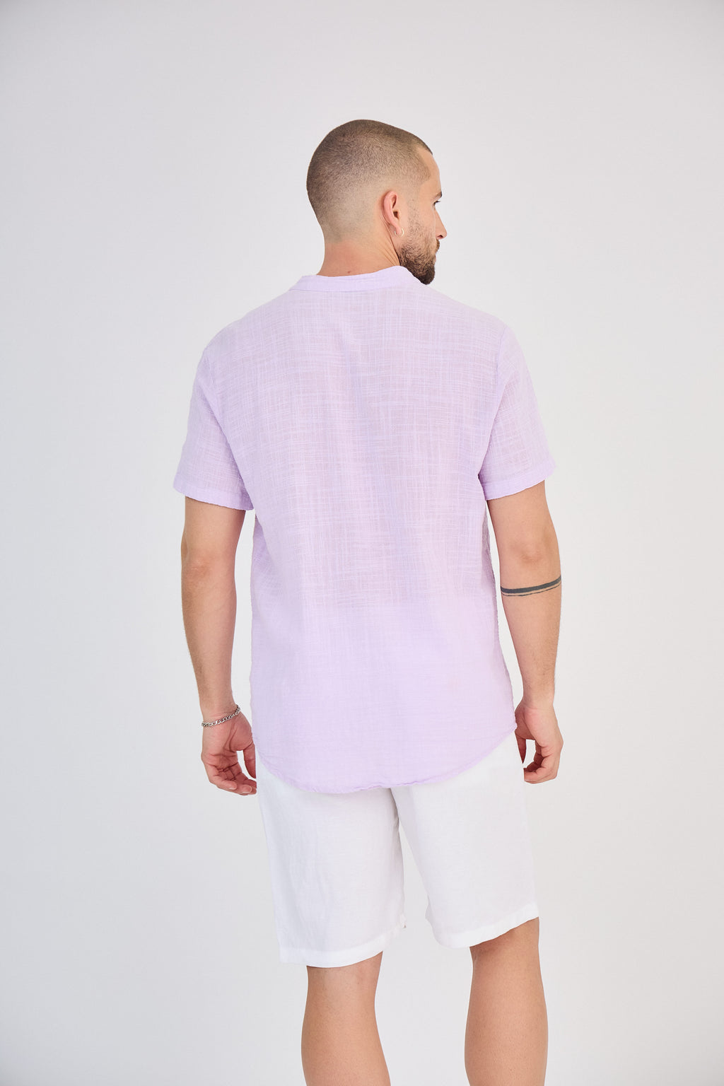 Chemise en Lin Manches Courtes Rose Pâle