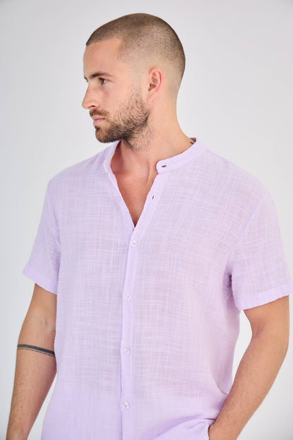 Chemise en Lin Manches Courtes Lavande