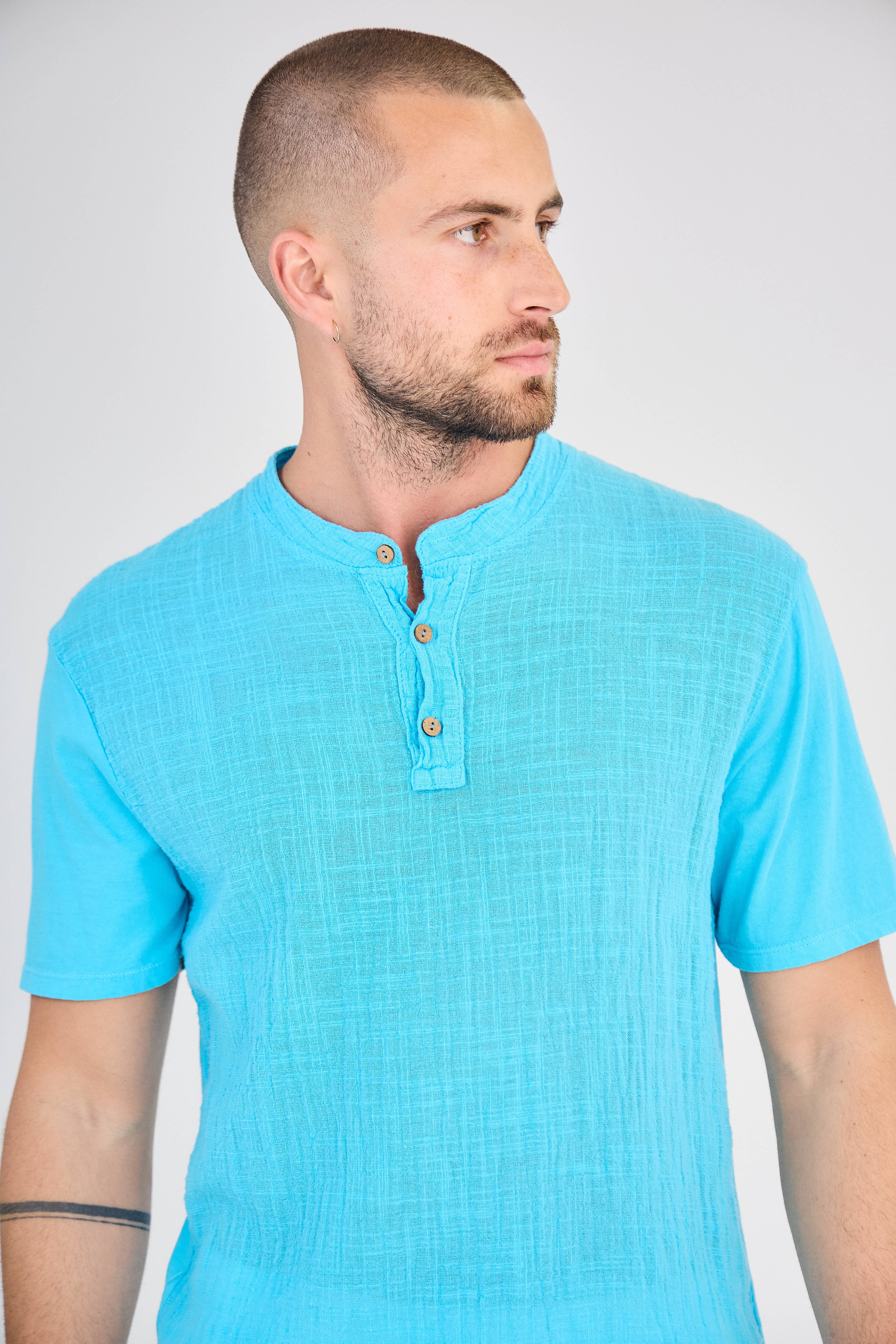 Turquoise Blue Short Sleeve Linen T-Shirt