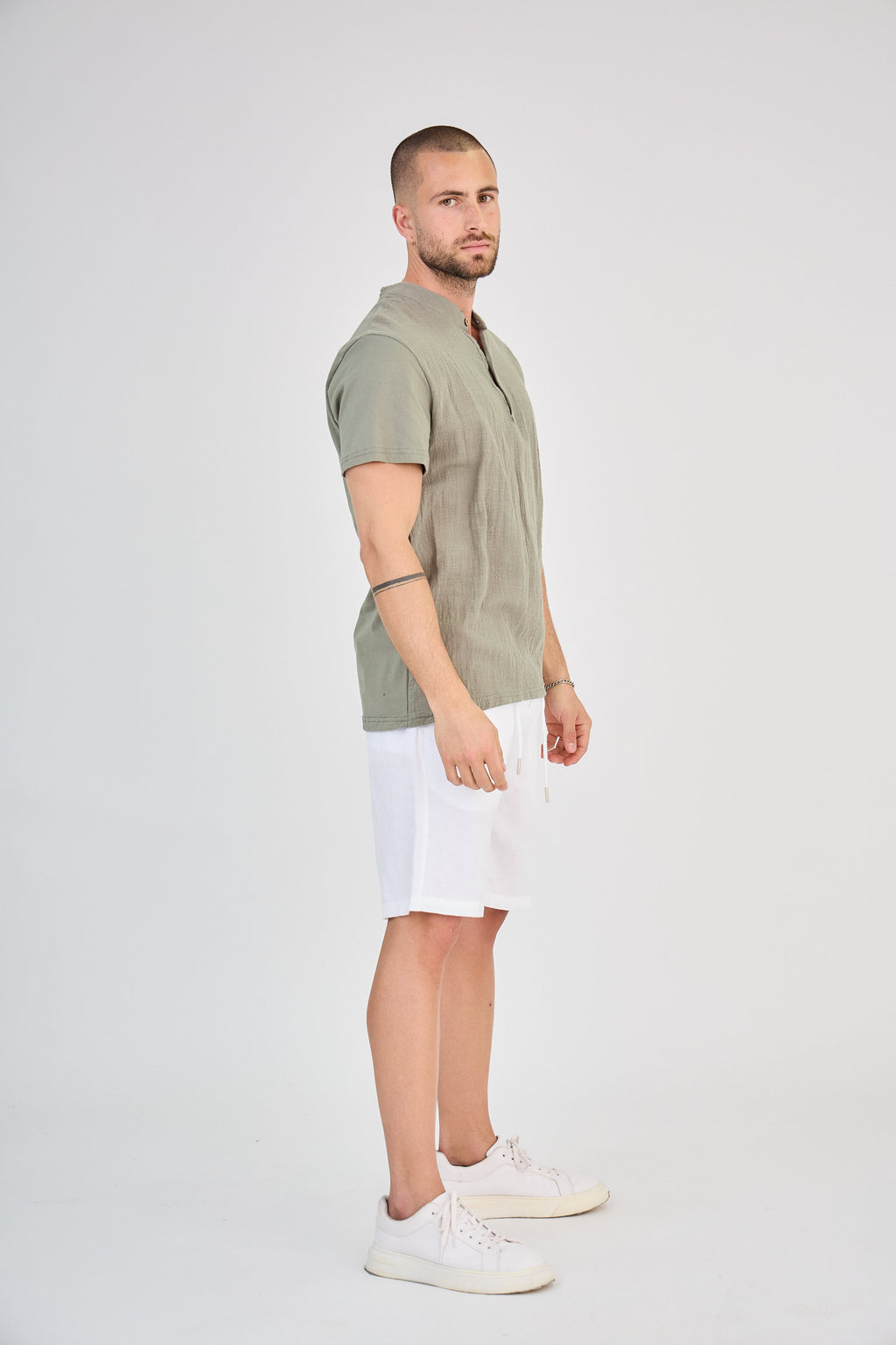 Chemisette en Lin Col Mao Kaki