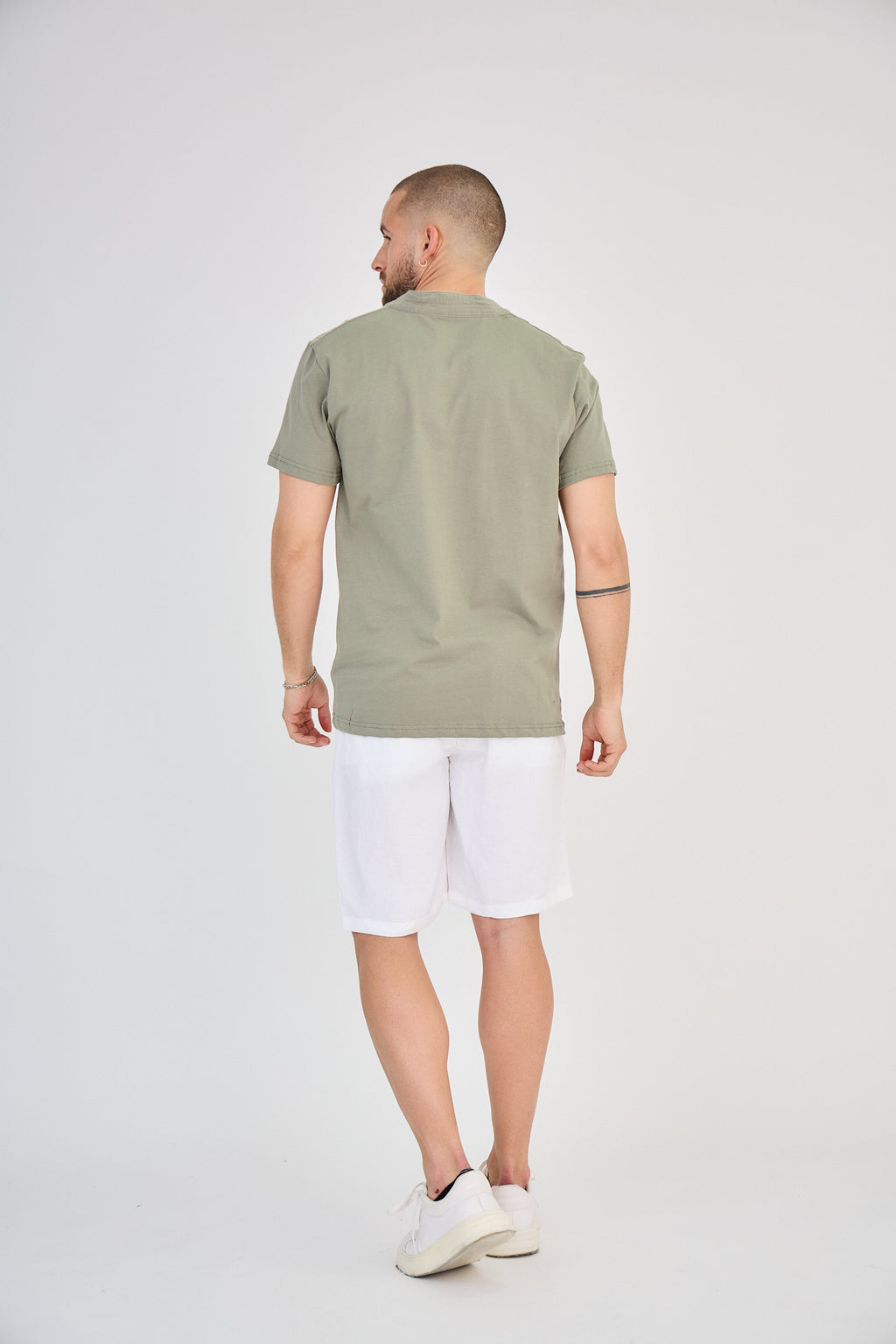 Chemisette en Lin Col Mao Kaki