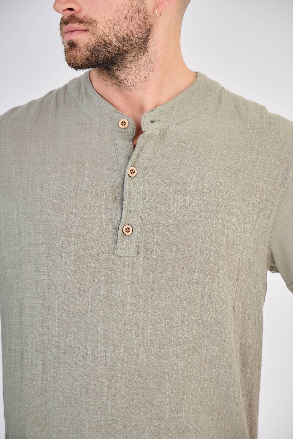 Chemisette en Lin Col Mao Kaki
