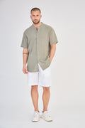 Olive Green Short Sleeve Linen Shirt