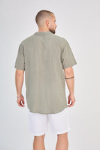 Olive Green Short Sleeve Linen Shirt