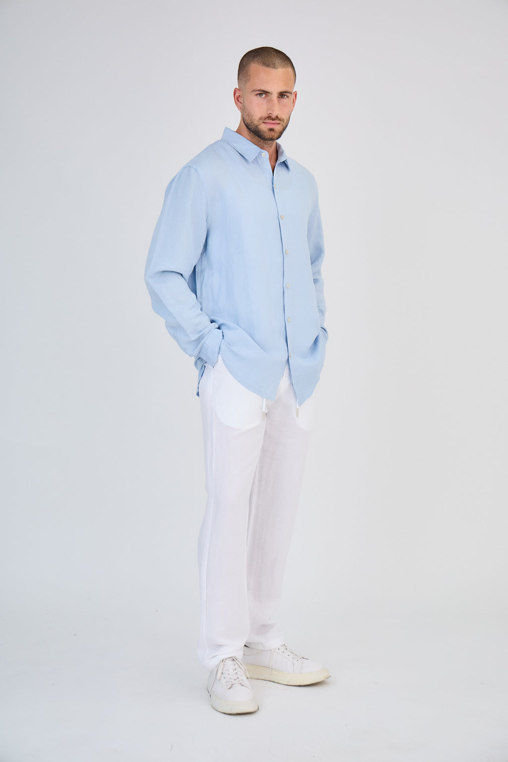 Chemise en Lin Manches Longues Bleu Ciel