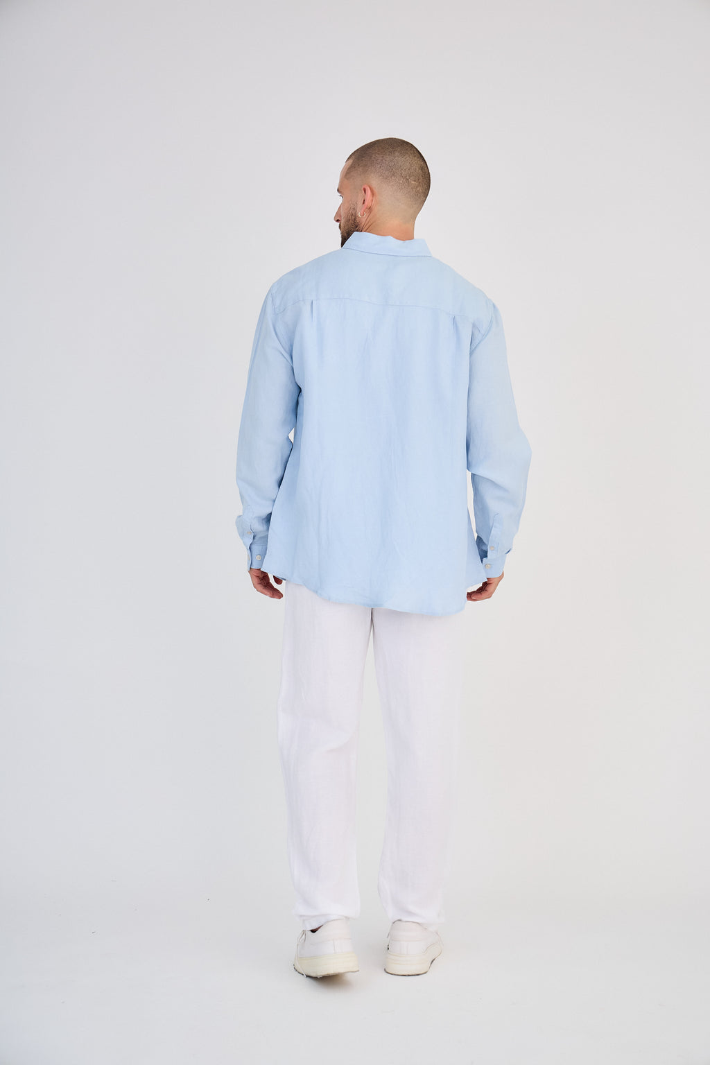 Chemise en Lin Manches Longues Bleu Ciel