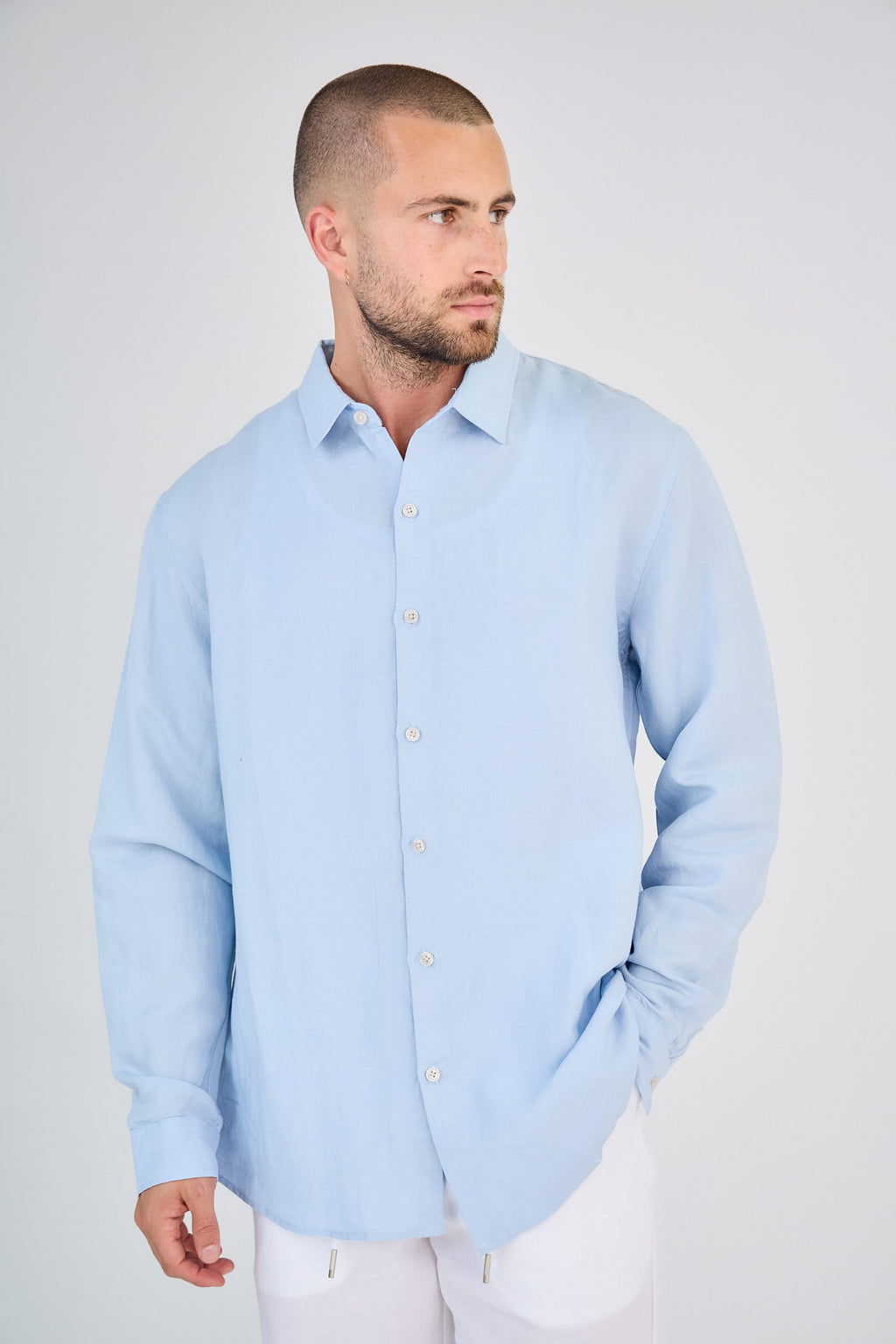 Chemise en Lin Manches Longues Bleu Ciel