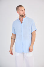Sky Blue Short Sleeve Linen Shirt