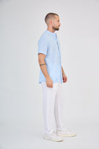 Sky Blue Short Sleeve Linen Shirt