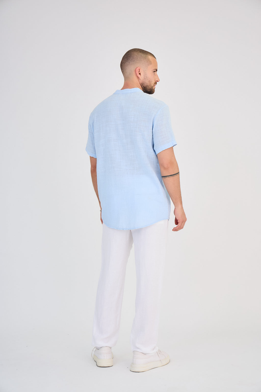 Chemise en Lin Manches Courtes Bleu Ciel