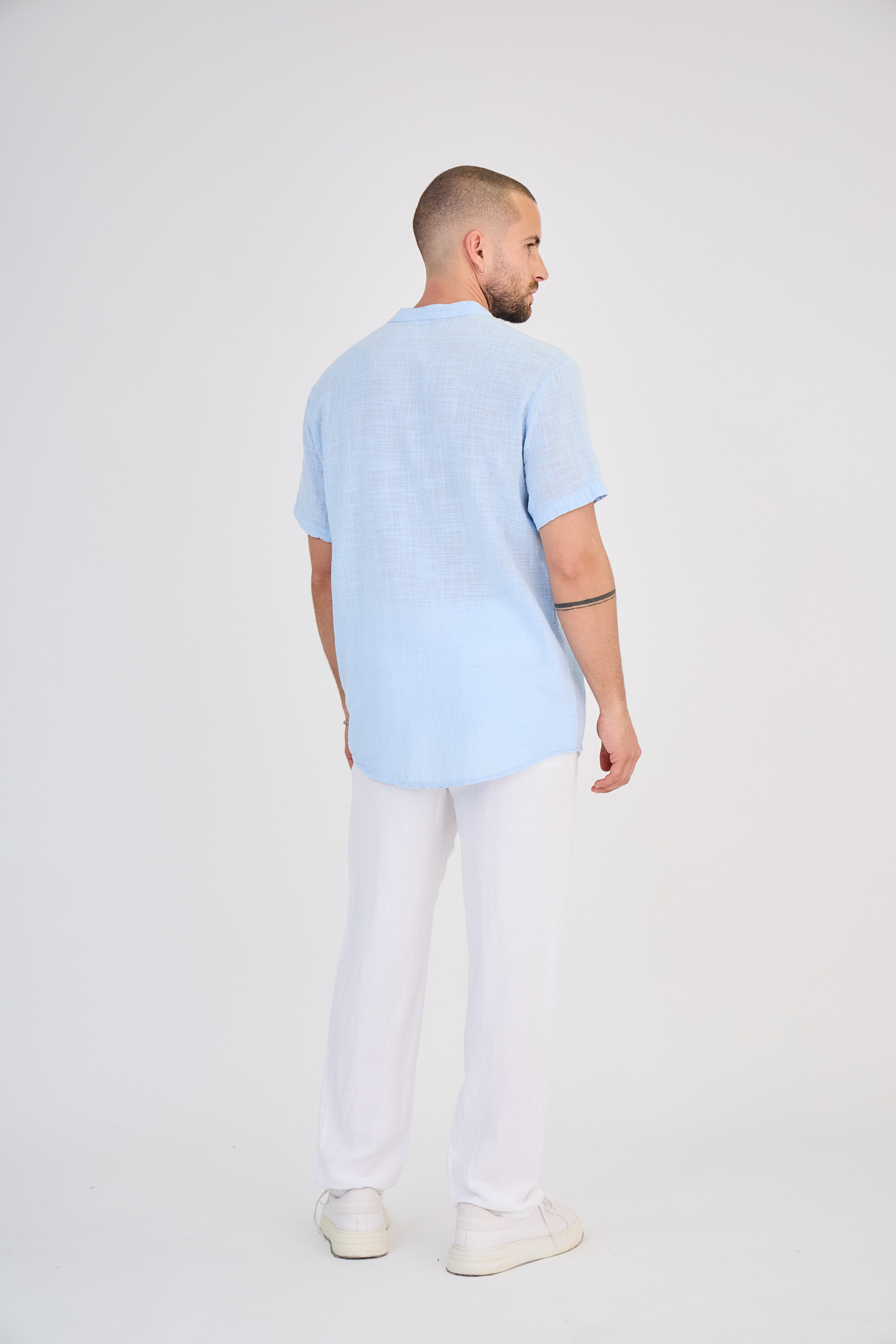 Chemise en Lin Manches Courtes Bleu Ciel