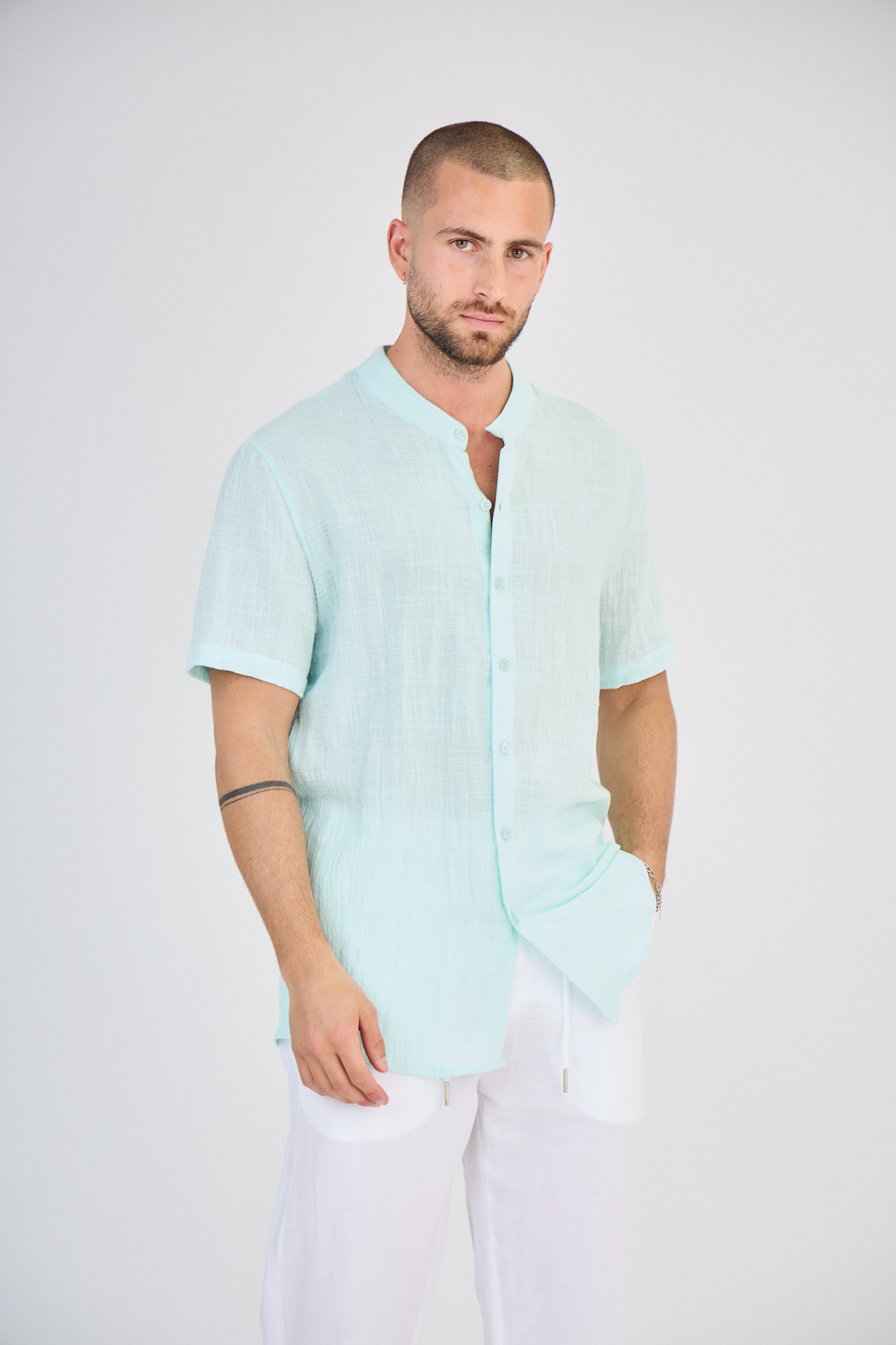 Chemise en Lin Manches Courtes Menthe